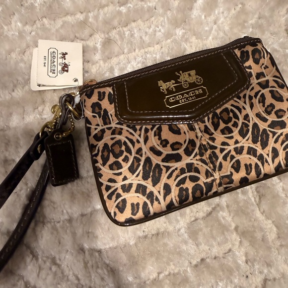 Coach Black and Tan Animal Print Wristlet - Picture 4 of 9